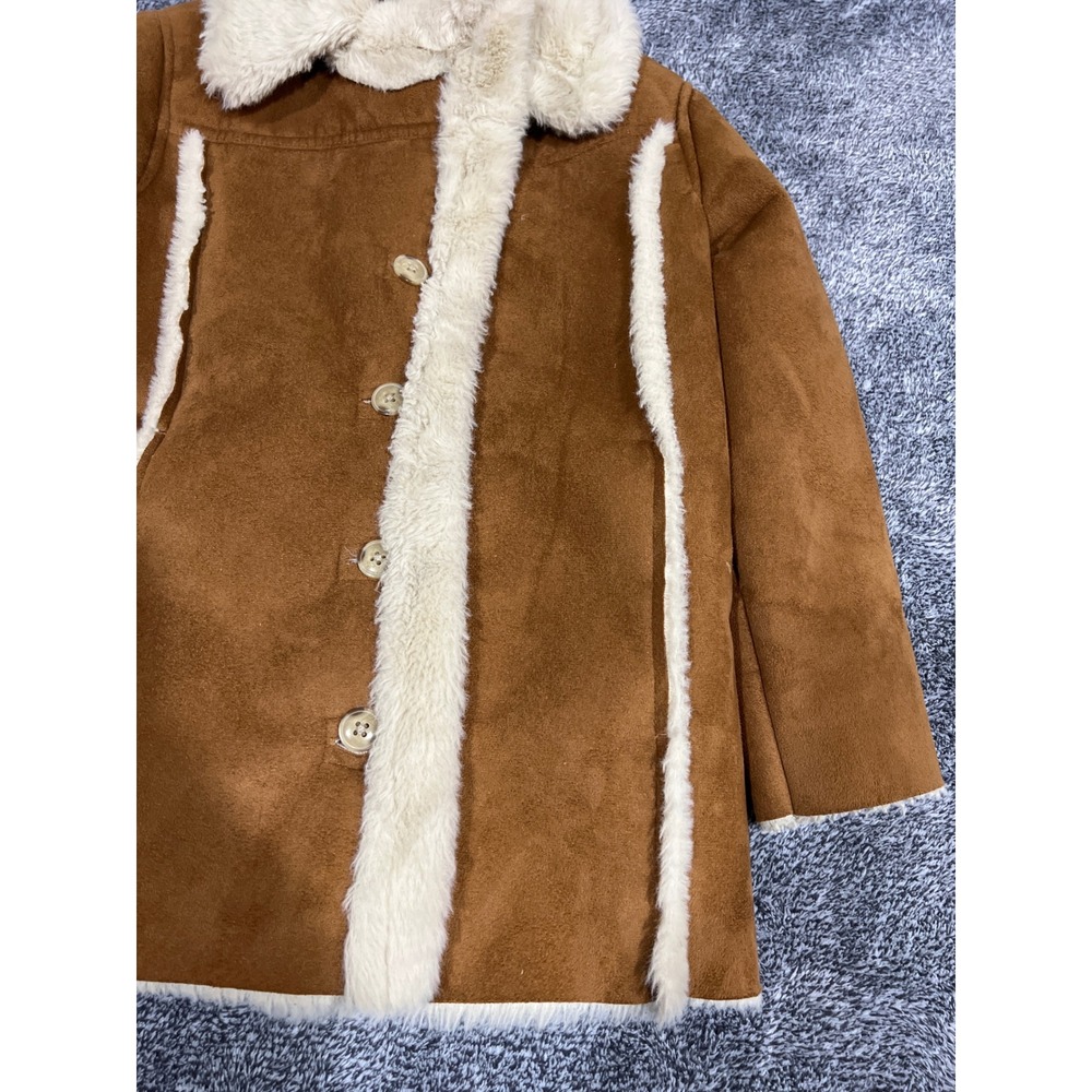 Abercrombie Kids Faux Suede Faux Fur Trim Coat Brown Size 5/6 Kids Outerwear - Picture 6 of 13